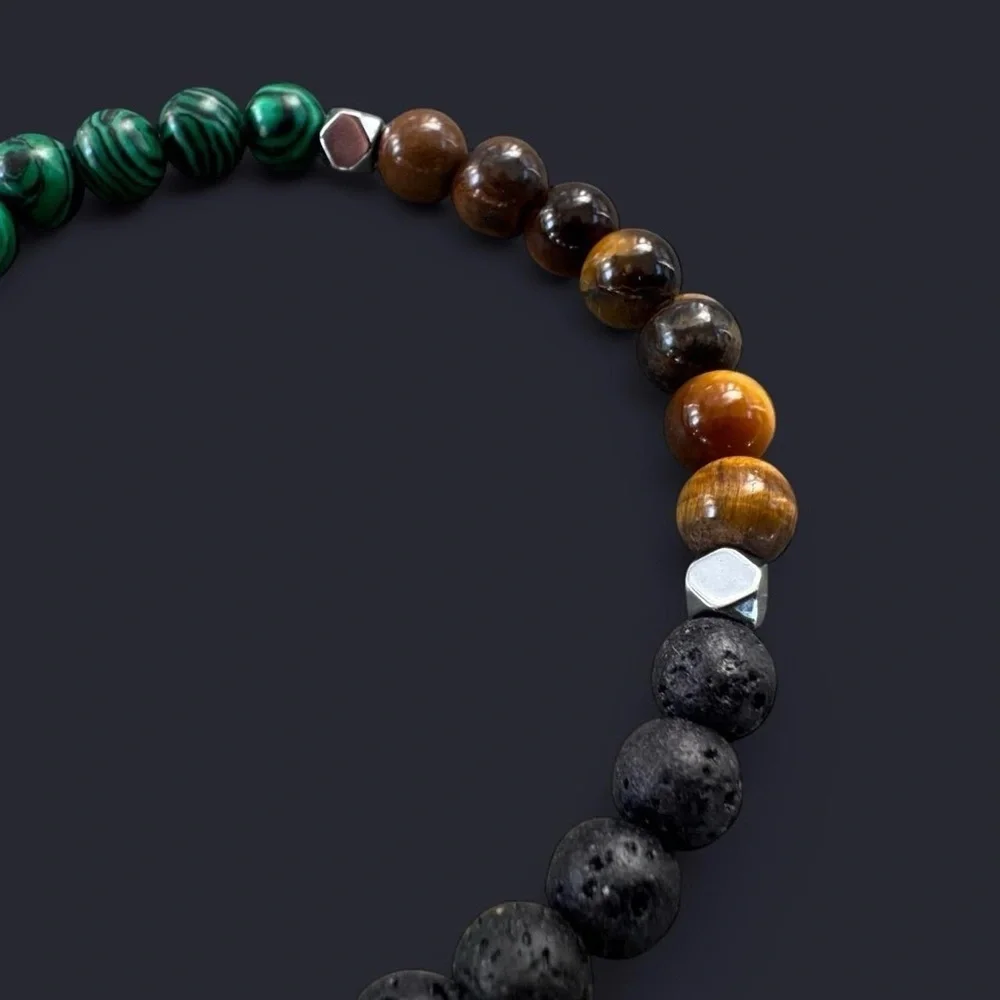 Tricolor Gemstone Bead Bracelet 6mm